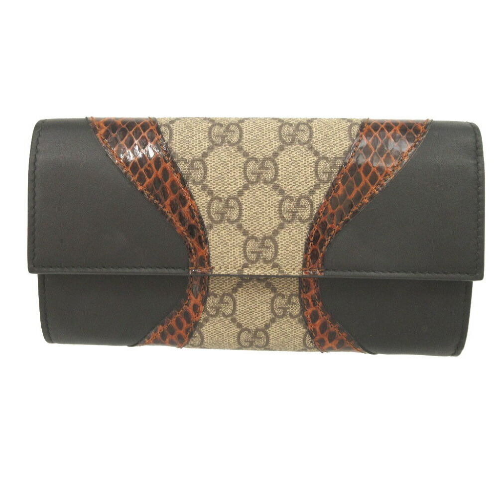 Gucci Wallet Gg Supreme Leather Python Black Bifo… - image 1
